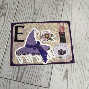 Original ACEO Art Card "E" With Witch Hat Design & Floral Accents